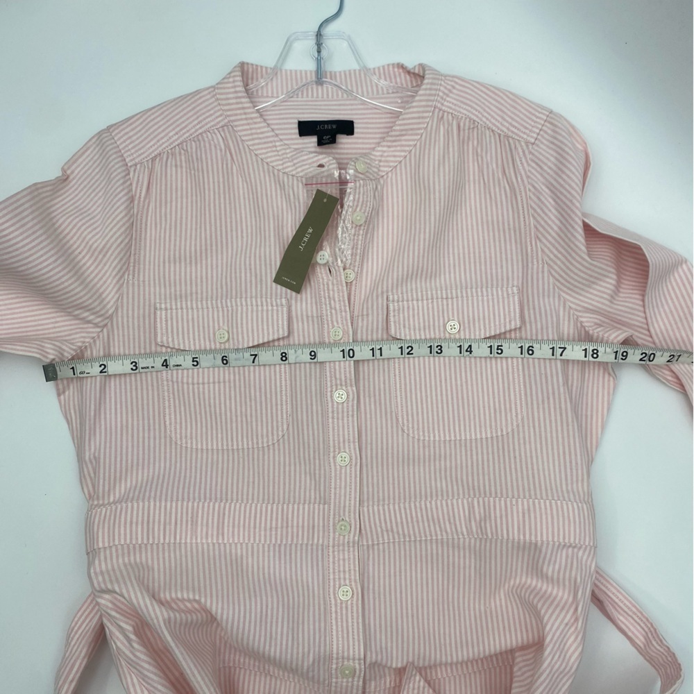 J.Crew Pink White Pin Stripe Long sleeve Shirt Dress bow tie belt size 6p - Picture 10 of 13